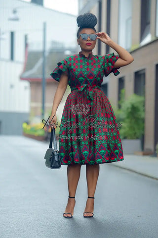 Lanre Green And Red Midi Dress. Dresses