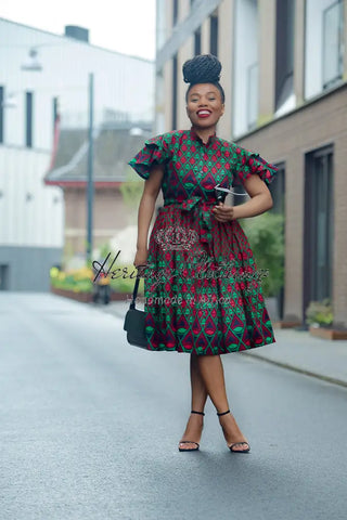 Lanre Green And Red Midi Dress. Dresses