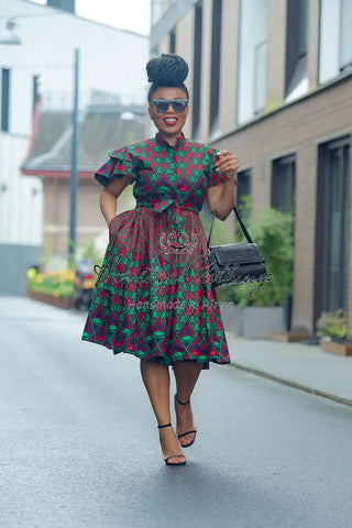 Lanre Green And Red Midi Dress. Dresses