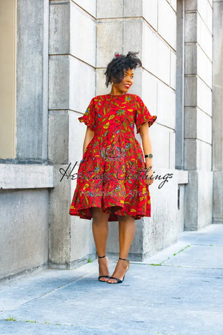 Mandisa Red Ruffle Midi Dress