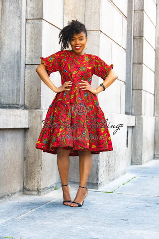 Mandisa Red Ruffle Midi Dress