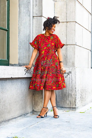 Mandisa Red Ruffle Midi Dress