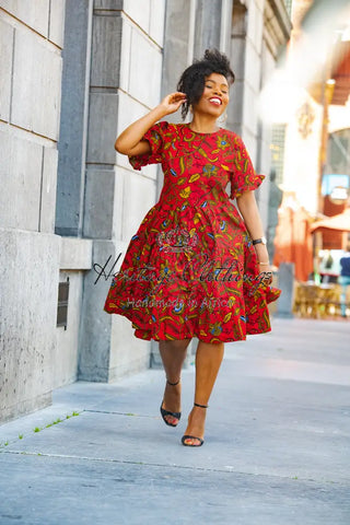 Mandisa Red Ruffle Midi Dress