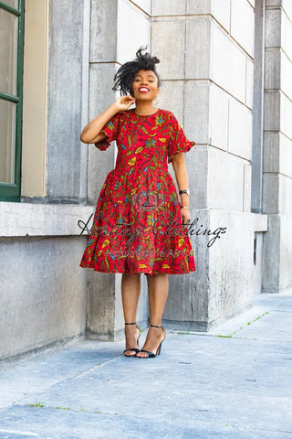 Mandisa Red Ruffle Midi Dress