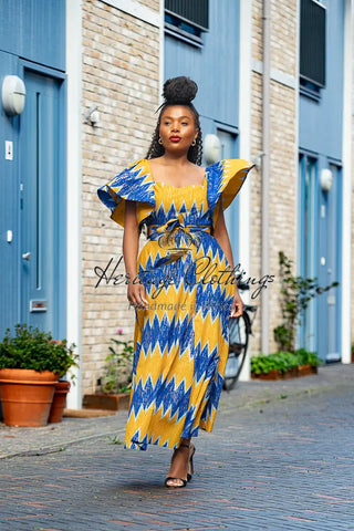 Maya Blue And Gold Invisible Slit Dress Dresses