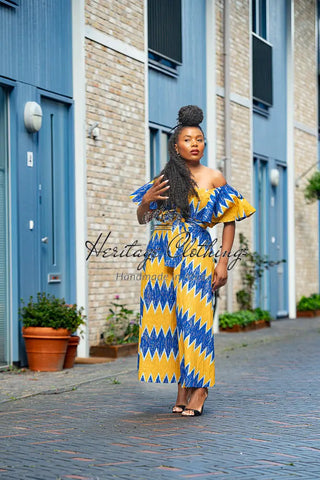 Maya Blue And Gold Invisible Slit Dress Dresses