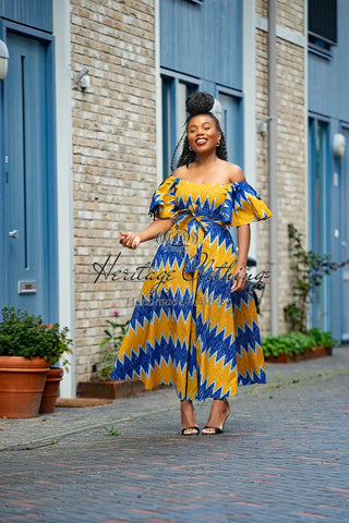 Maya Blue And Gold Invisible Slit Dress Dresses