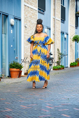 Maya Blue And Gold Invisible Slit Dress Dresses