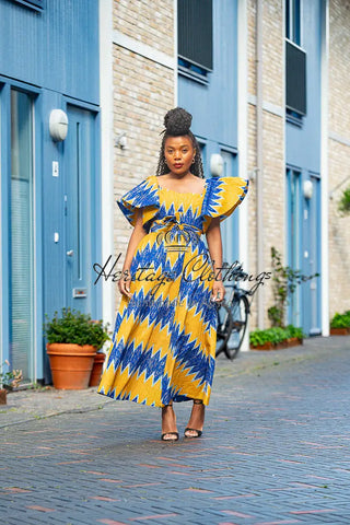 Maya Blue And Gold Invisible Slit Dress Dresses