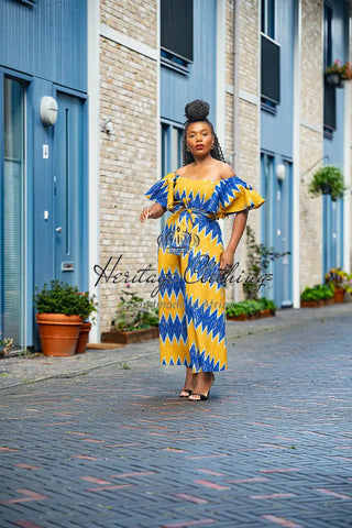 Maya Blue And Gold Invisible Slit Dress Dresses