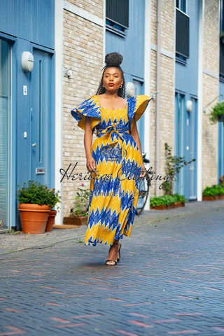 Maya Blue And Gold Invisible Slit Dress Dresses