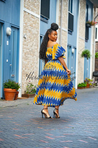 Maya Blue And Gold Invisible Slit Dress Dresses