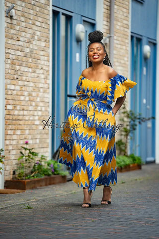 Maya Blue And Gold Invisible Slit Dress Dresses