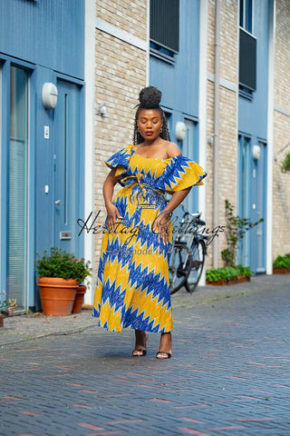 Maya Blue And Gold Invisible Slit Dress Dresses