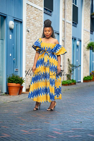 Maya Blue And Gold Invisible Slit Dress Dresses