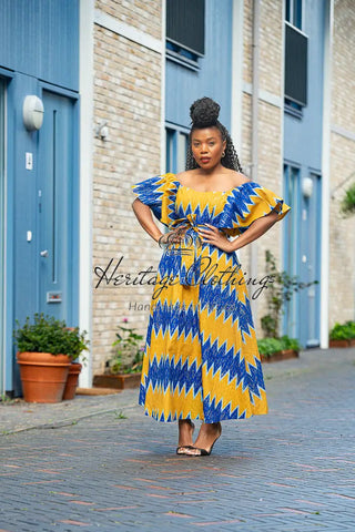 Maya Blue And Gold Invisible Slit Dress Dresses