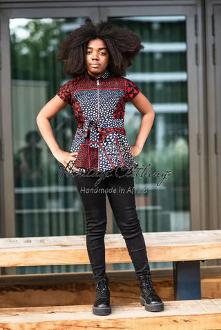 Mini Tiwa Burgungy Peplum Top Kid’s Dress