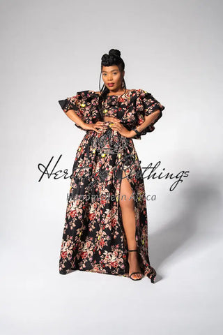 Moremi Black Floral Two Piece Set Women’s Dress