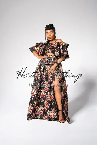 Moremi Black Floral Two Piece Set Women’s Dress