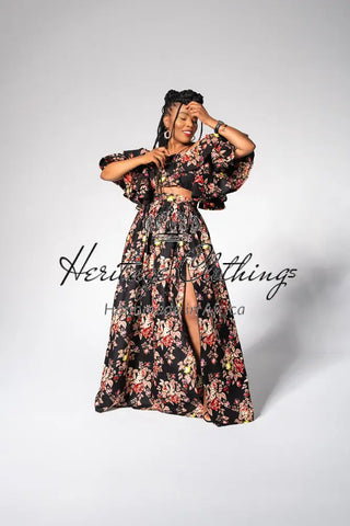 Moremi Black Floral Two Piece Set Women’s Dress