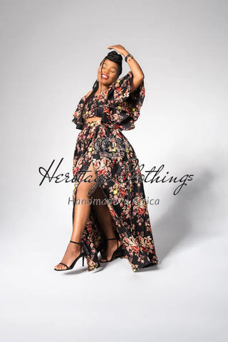 Moremi Black Floral Two Piece Set Women’s Dress