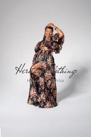 Moremi Black Floral Two Piece Set Women’s Dress