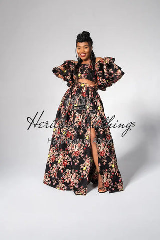 Moremi Black Floral Two Piece Set Women’s Dress