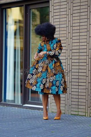 Nala Brown And Blue Wrap Dress