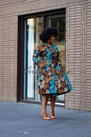 Nala Brown And Blue Wrap Dress