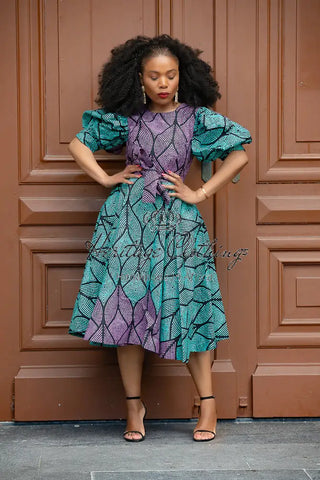 Nefertiti Blue And Purple Flare Dress Dresses