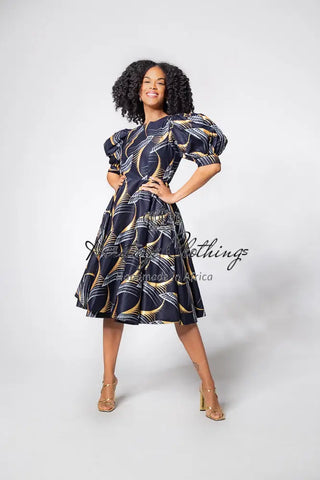 Nefertiti Gold And Navy Blue Dress Dresses