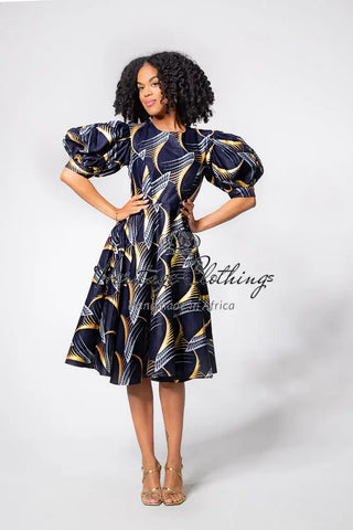 Nefertiti Gold And Navy Blue Dress Dresses