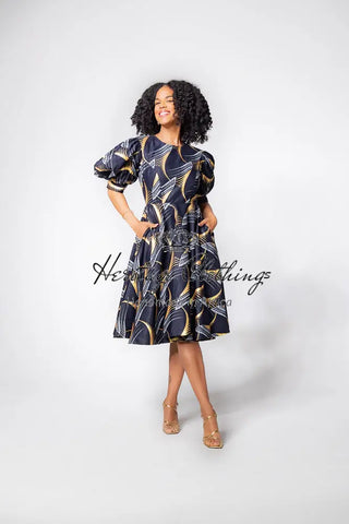 Nefertiti Gold And Navy Blue Dress Dresses