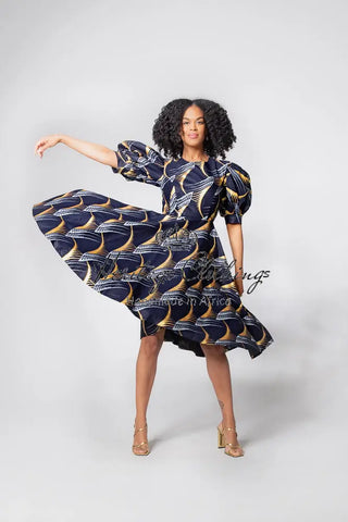 Nefertiti Gold And Navy Blue Dress Dresses