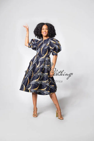 Nefertiti Gold And Navy Blue Dress Dresses