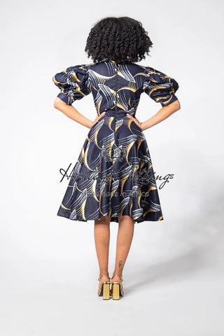 Nefertiti Gold And Navy Blue Dress Dresses