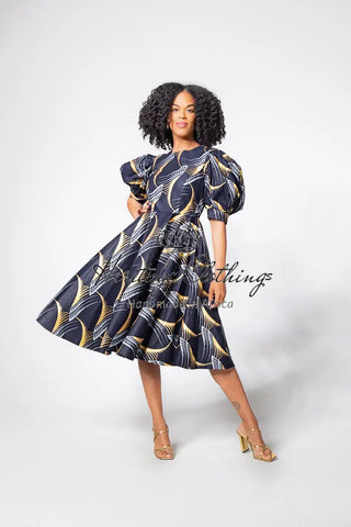 Nefertiti Gold And Navy Blue Dress Dresses