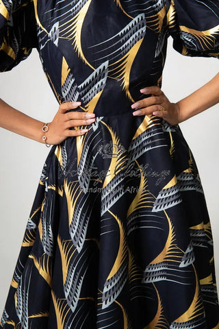 Nefertiti Gold And Navy Blue Dress Dresses