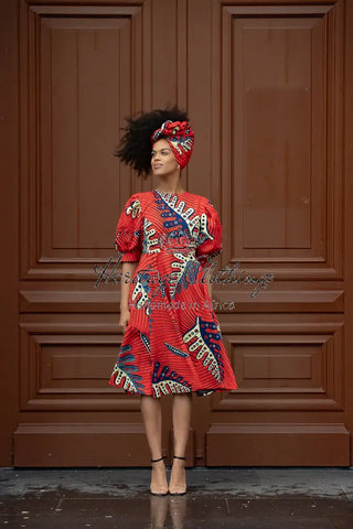 Nefertiti Red Flared Dress Dresses