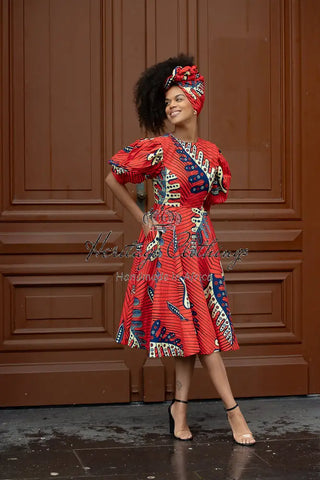 Nefertiti Red Flared Dress Dresses