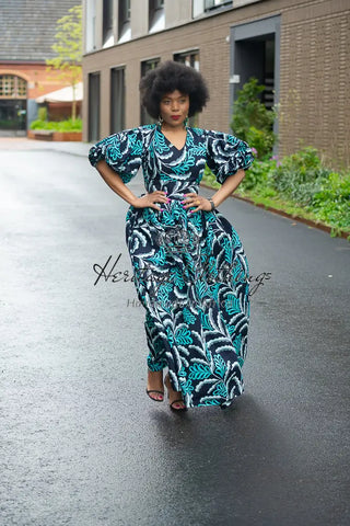 Nia Blue And Black Maxi Dress Dresses