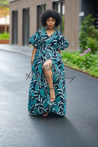 Nia Blue And Black Maxi Dress Dresses