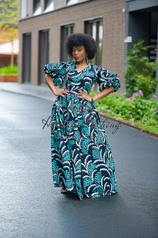 Nia Blue And Black Maxi Dress Dresses