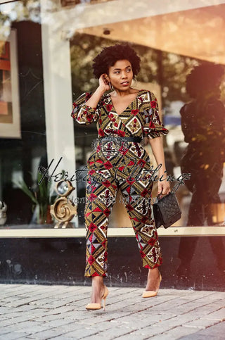 ODETTE AFRICAN PRINT POWER SLEEVE OFF SHOULDER JUMPSUIT