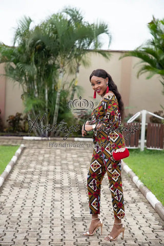 ODETTE AFRICAN PRINT POWER SLEEVE OFF SHOULDER JUMPSUIT