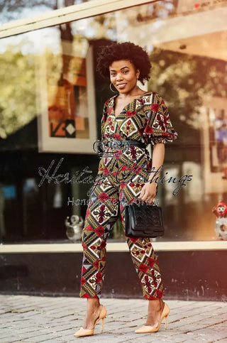 ODETTE AFRICAN PRINT POWER SLEEVE OFF SHOULDER JUMPSUIT