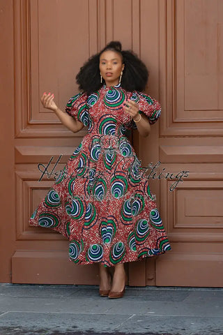 Olori Green And Red Dress Dresses