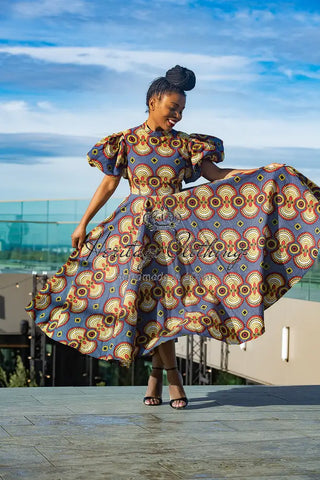 Olori Multicolored African Print Midi Dress Dresses