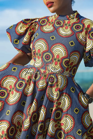 Olori Multicolored African Print Midi Dress Dresses