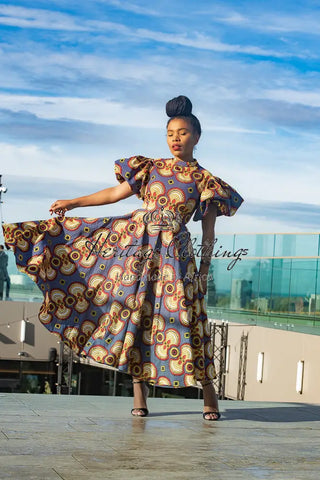 Olori Multicolored African Print Midi Dress Dresses